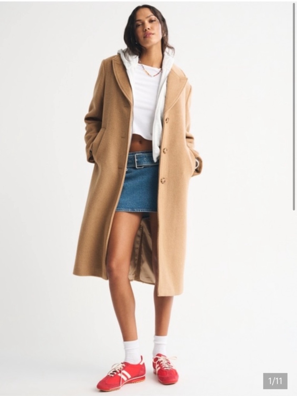 A&F Dad Coat, Long Wool Coat - Camel, size M